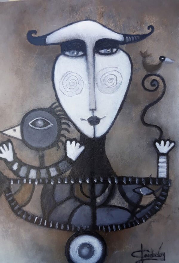 Original Oil Buen Viaje on Paper 5 x 8 without Frame by Claudia Nery
